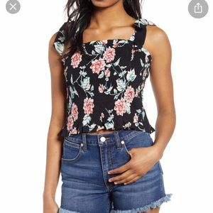 BP. – Floral Print Tie Strap Smocked Tank